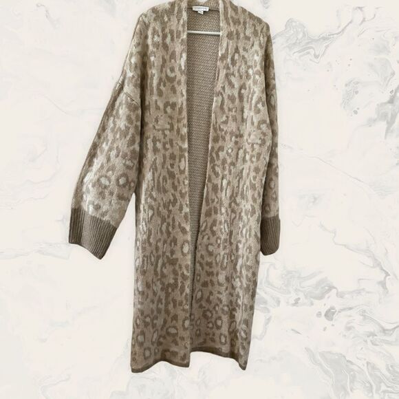 NWOT TOPSHOP Leopard Print Longline Open Front Cardigan -Size Small - Cream/Tan - Picture 2 of 8